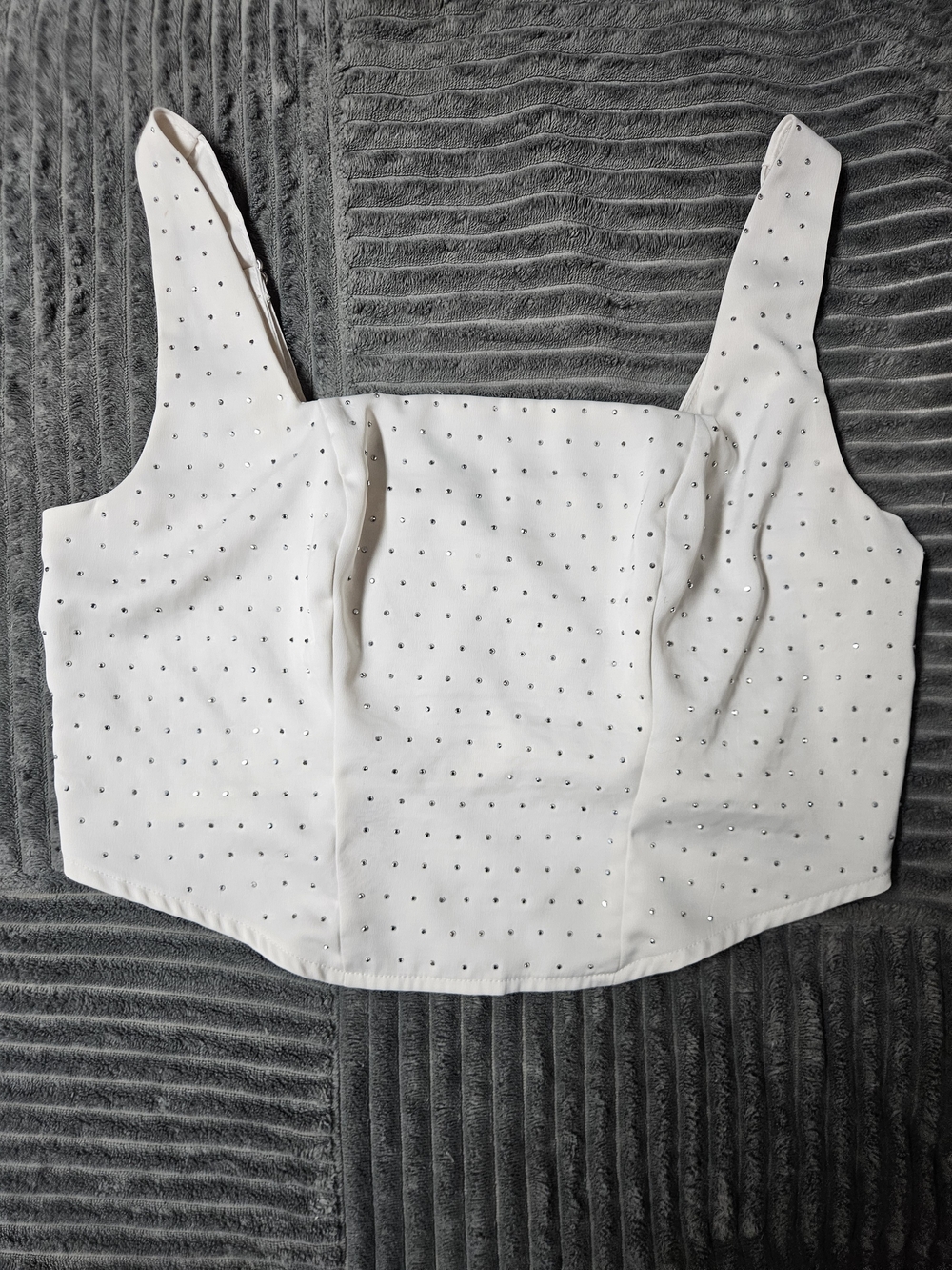 wild fable White Rhinestone Square-Neck Crop Top - Picture 1 of 4
